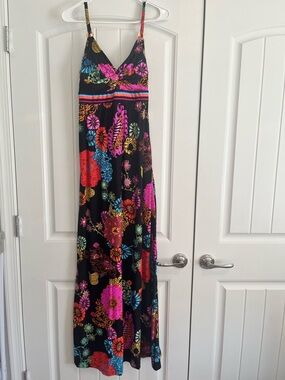 Trina Turk Black Maxi Dress with Bright Floral Print